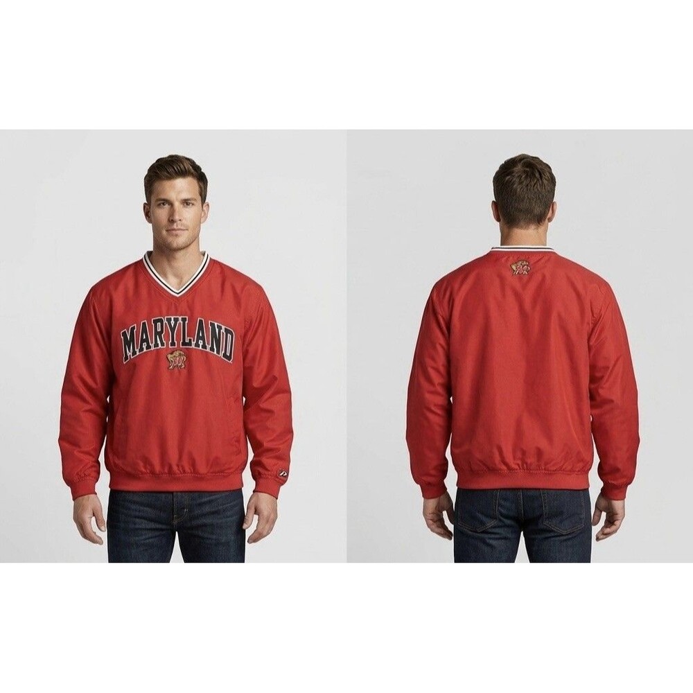 Vintage Maryland Terrapins Windbreaker Jacket V-Neck Pullover Red Men's Medium